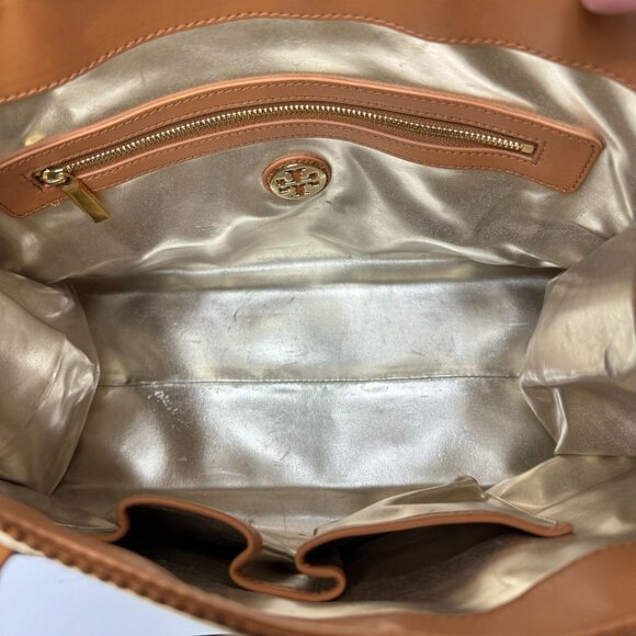 Tory Burch Viva Perforated Logo Colorblock Leather Tote Black White Burgundy - Picture 6 of 7